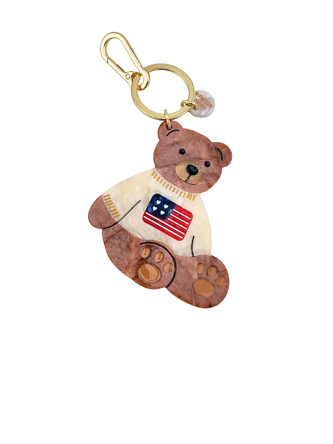 Solar Eclipse Solar Eclipse Hand-painted Americana Teddy Bear Bag Charm + Keychainの商品画像