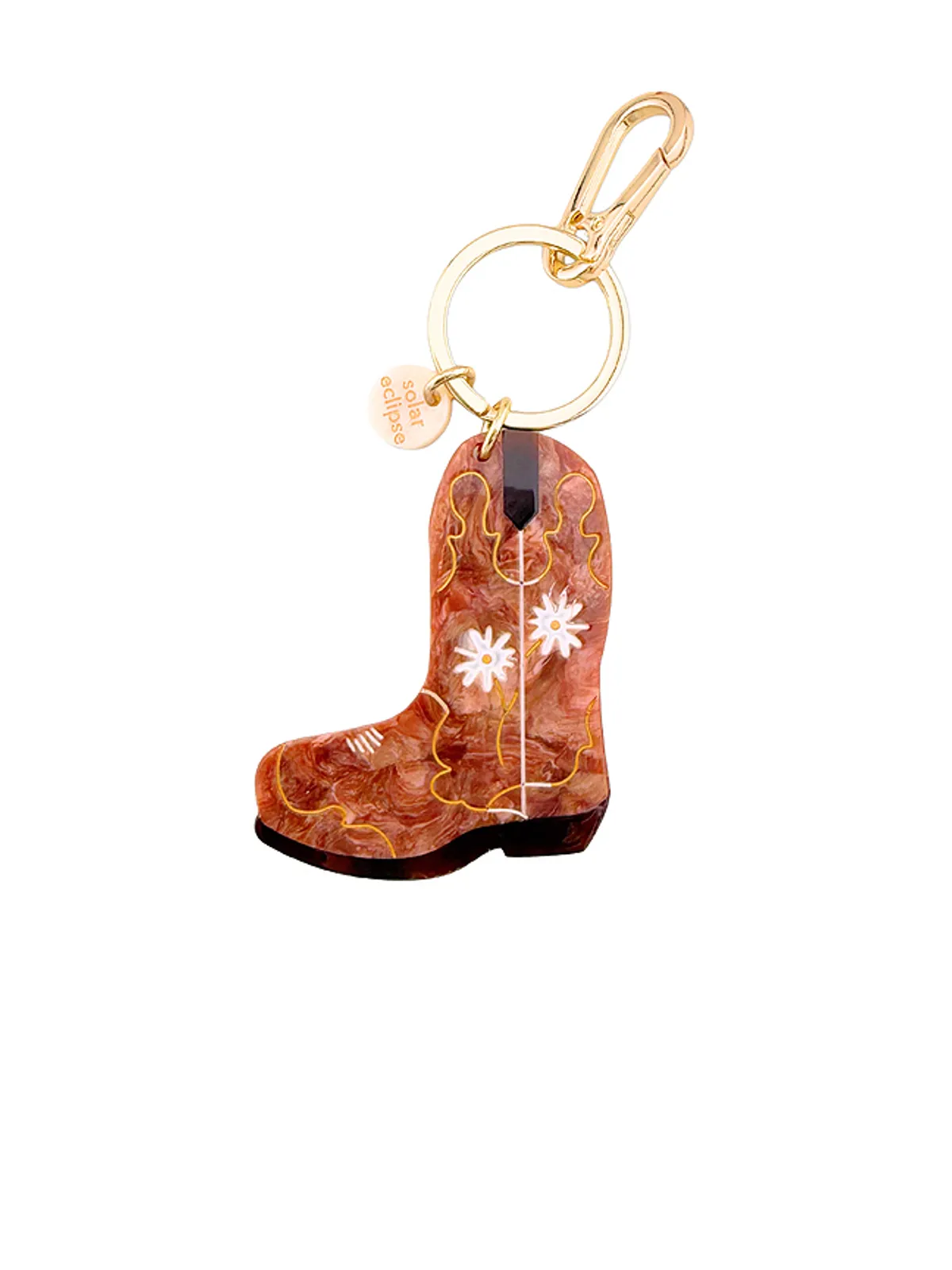 Solar Eclipse Hand-painted Daisy Cowboy Boot Bag Charm + Keychain - 画像1