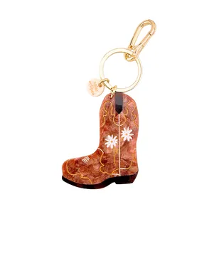 Solar Eclipse Hand-painted Daisy Cowboy Boot Bag Charm + Keychain - サムネイル1