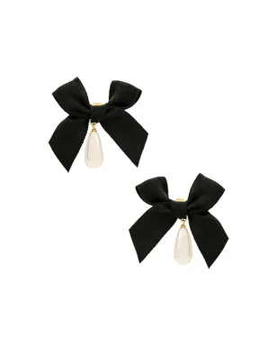 petit moments Bow Drop Pearl Earrings - サムネイル1