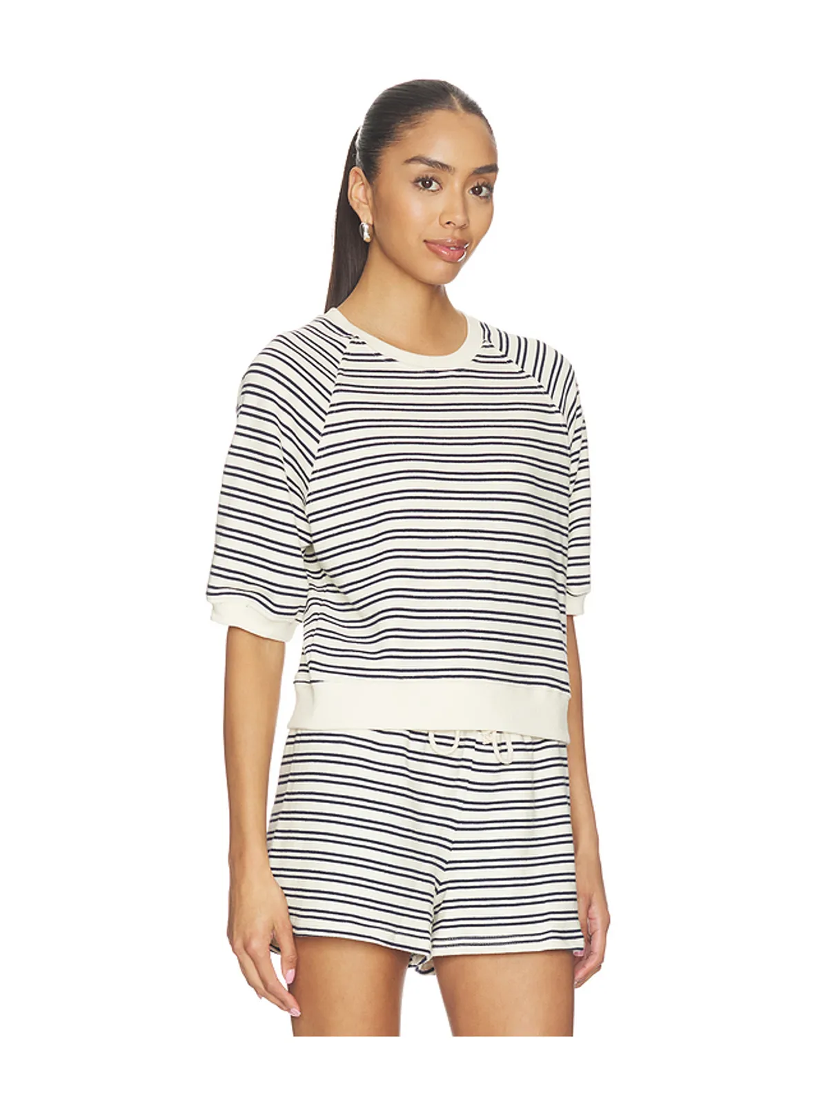 perfectwhitetee フレンチテリーバブルスリーブスウェット - Cream,Navy. - 画像2