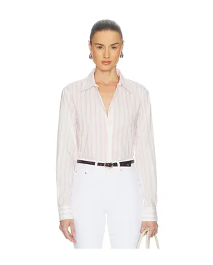 perfectwhitetee ポプリンスリムフィット ボタンダウンシャツ - White,Pink. - サムネイル1