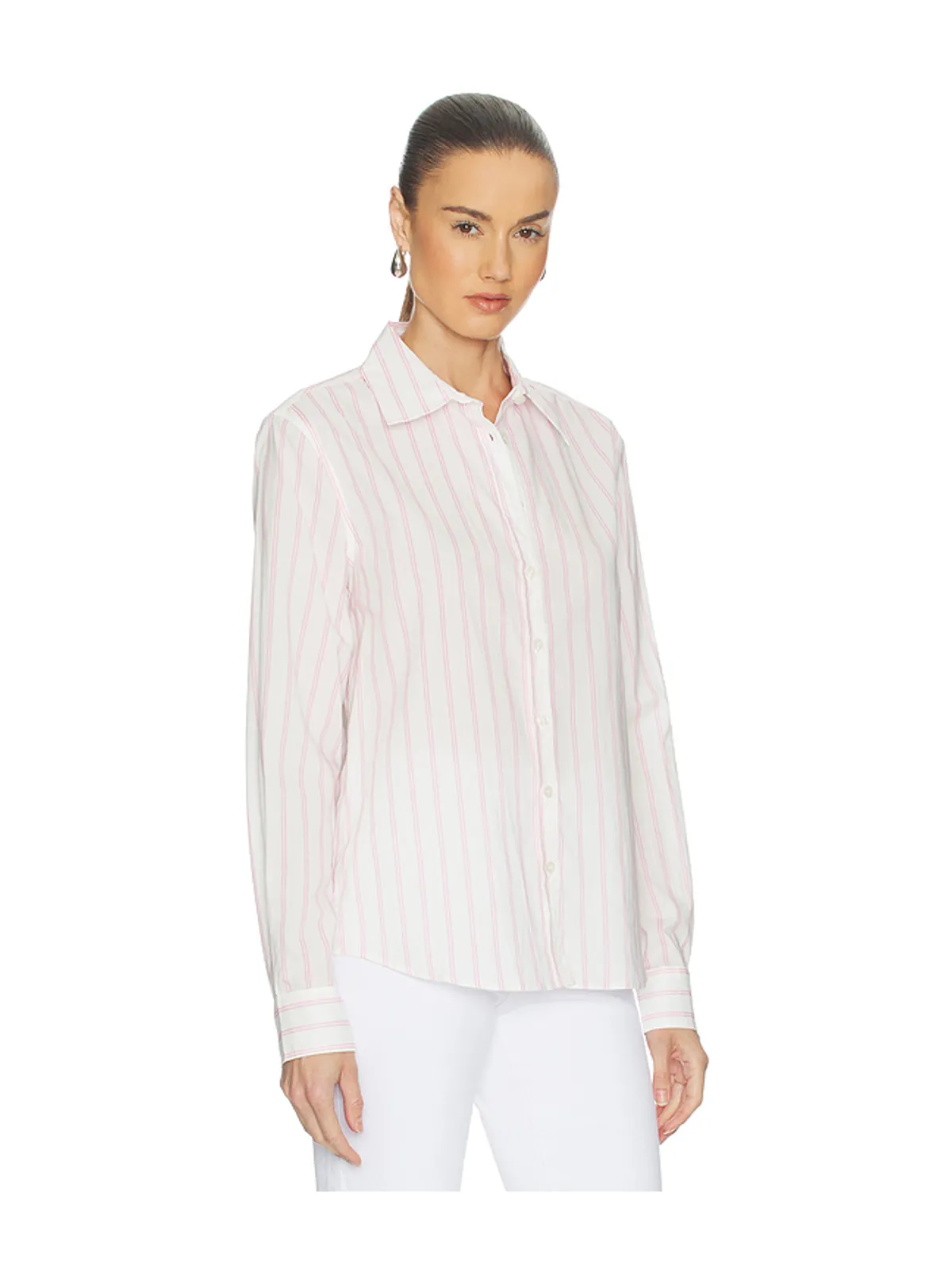 perfectwhitetee ポプリンスリムフィット ボタンダウンシャツ - White,Pink. - 画像2