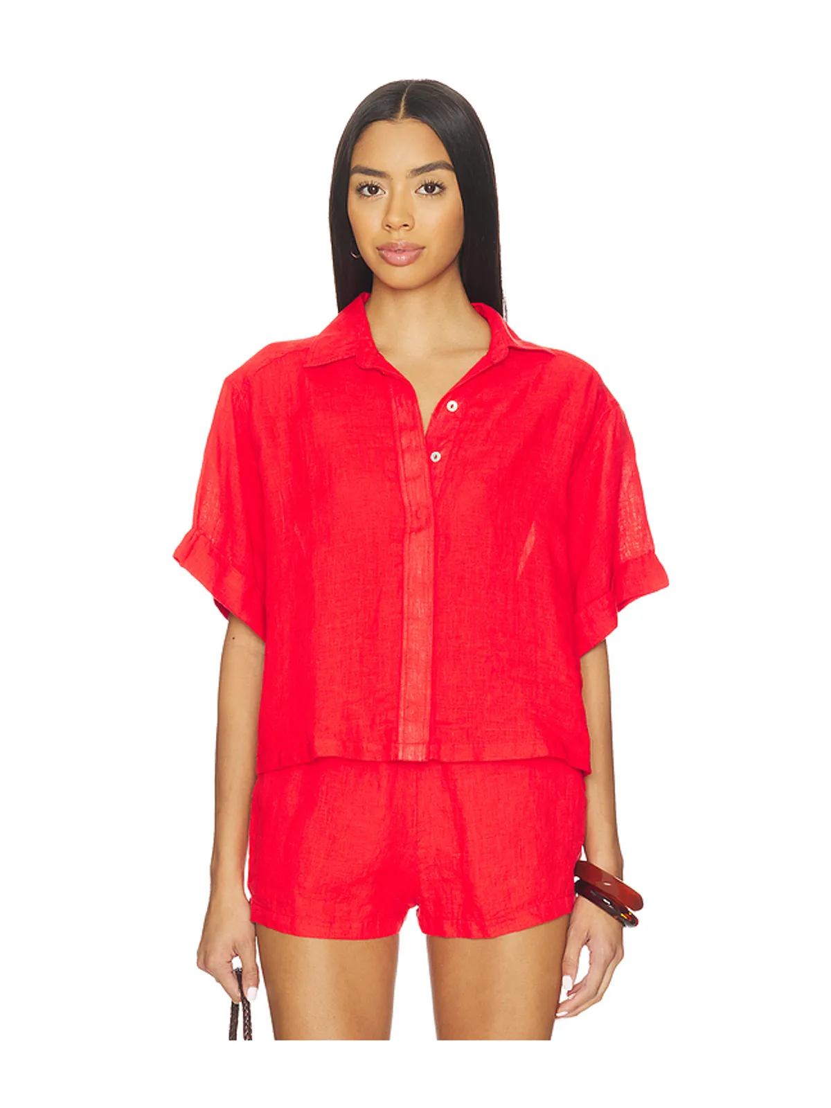 PQ LINEN BUTTON UP TOP リネン ボタンアップトップス - 画像1