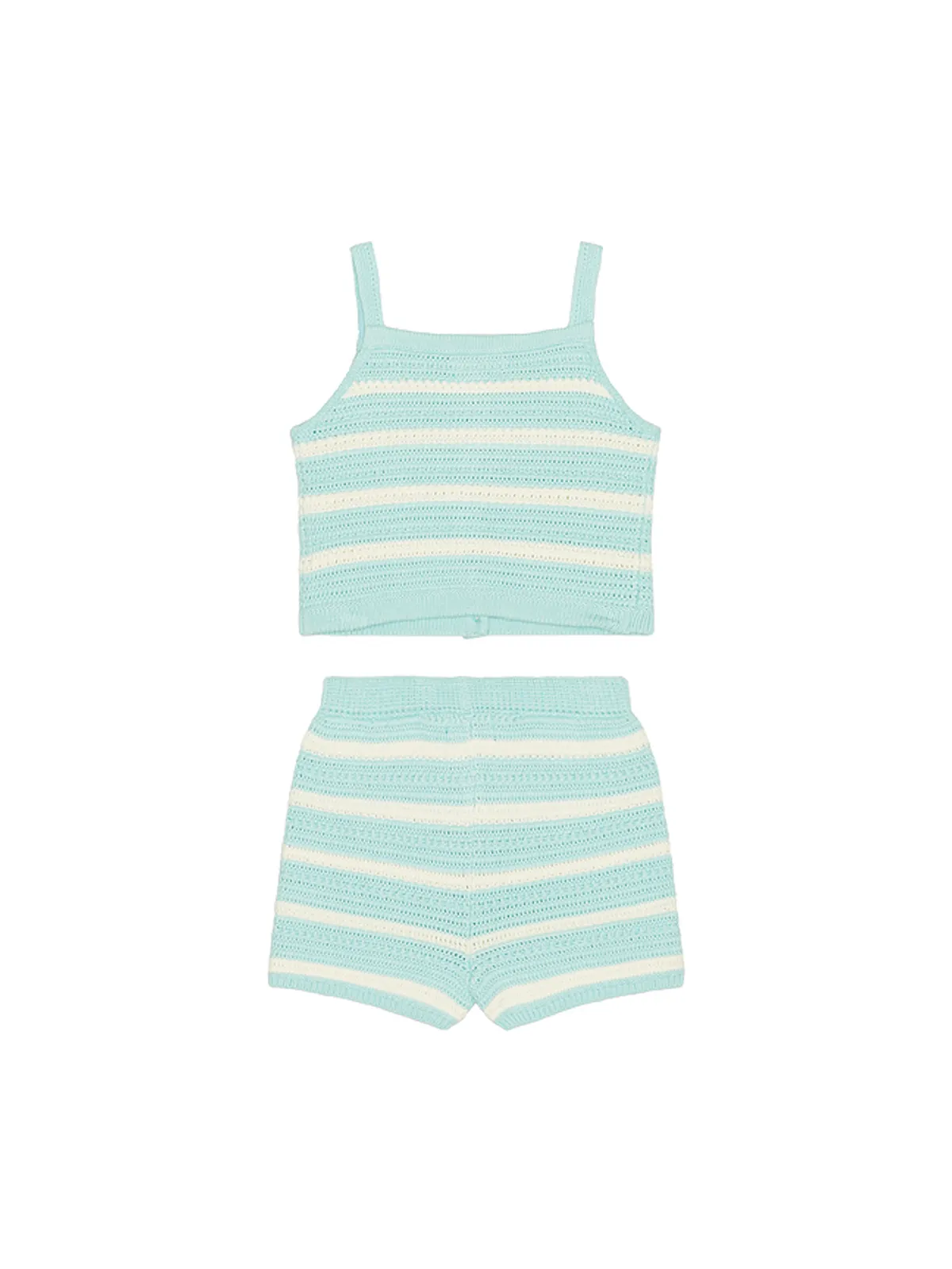 Polo Ralph Lauren Sleeveless Cotton Crochet Striped Shirt With Short - Baby Blue,White. - 画像2