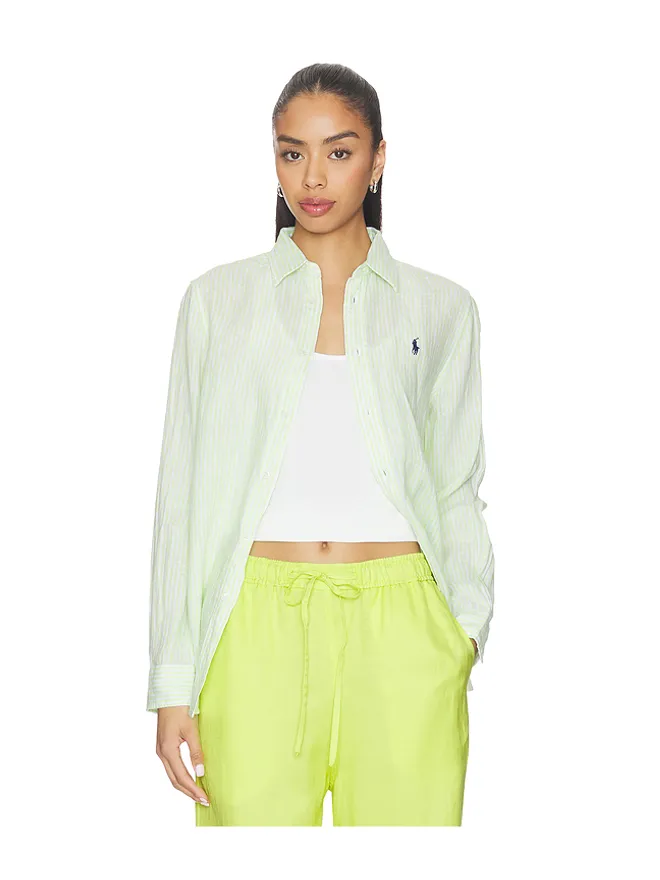 Polo Ralph Lauren Polo Ralph Lauren リネン長袖スポーツシャツ - Green,White.の商品画像