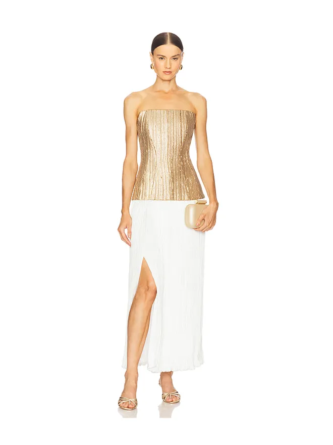 Prabal Gurung Prabal Gurung DREE ストラップレストップ - Metallic Gold,White.の商品画像