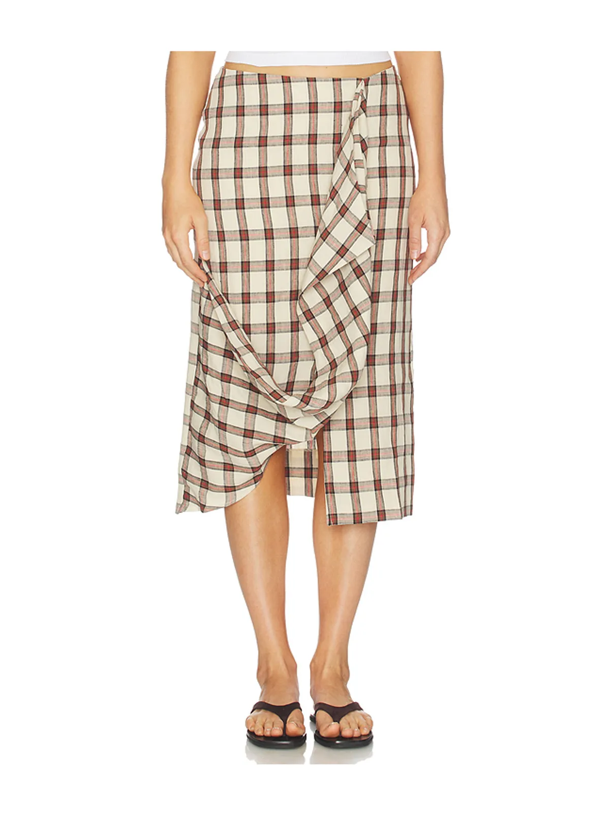 Rohe Draped Check Skirt - Red,Beige. - 画像1
