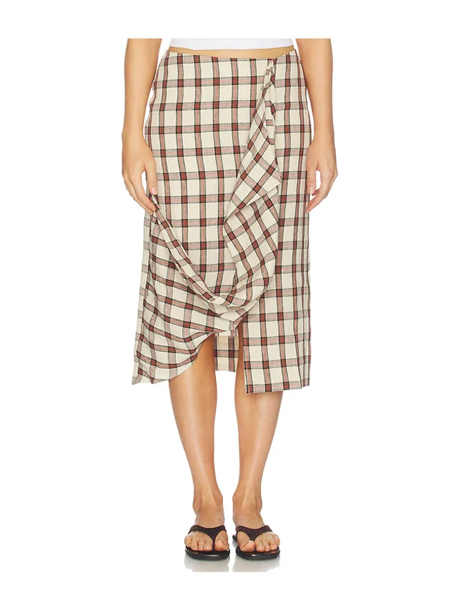 Rohe Rohe Draped Check Skirt - Red,Beige.の商品画像