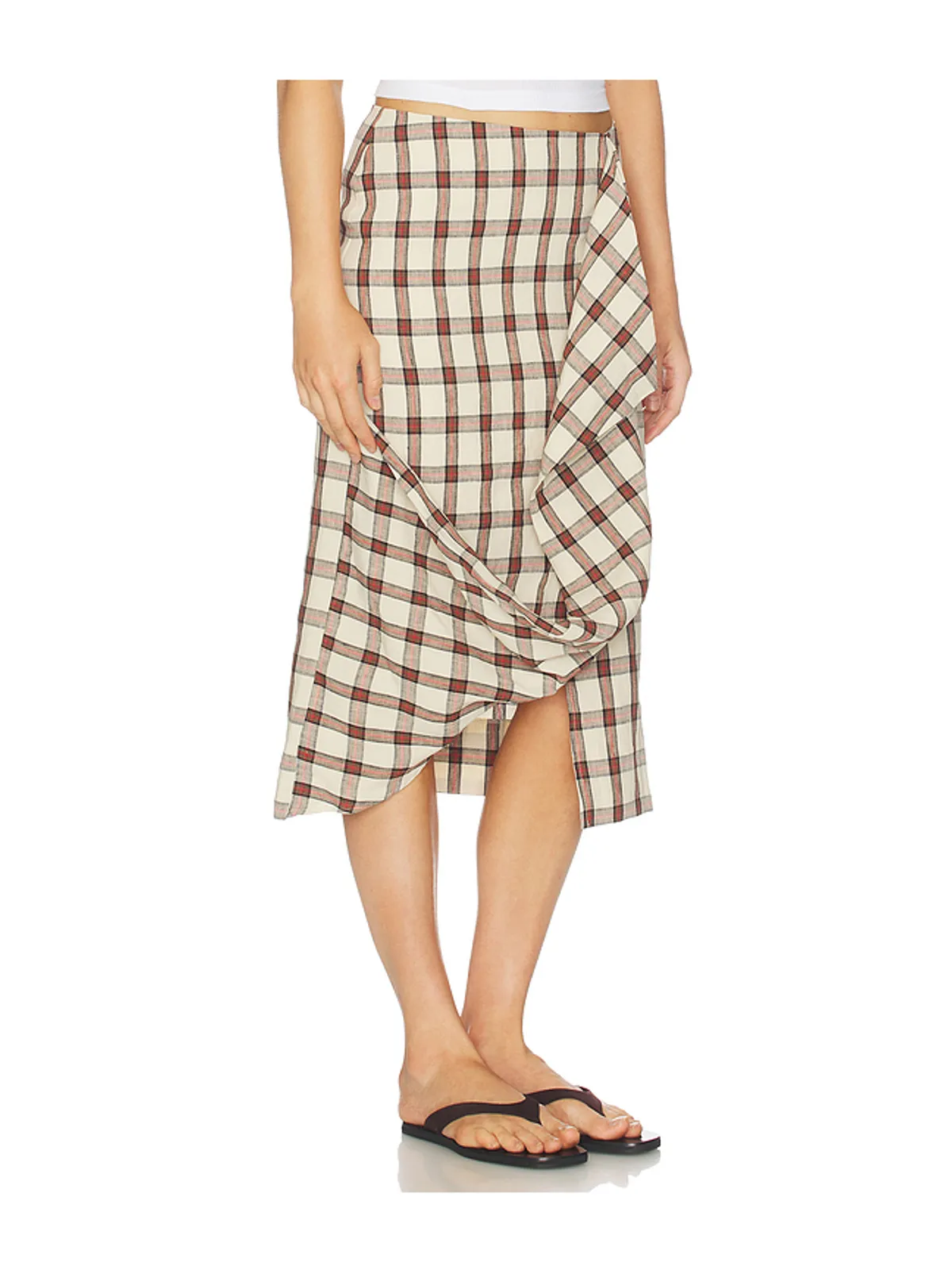 Rohe Draped Check Skirt - Red,Beige. - 画像2