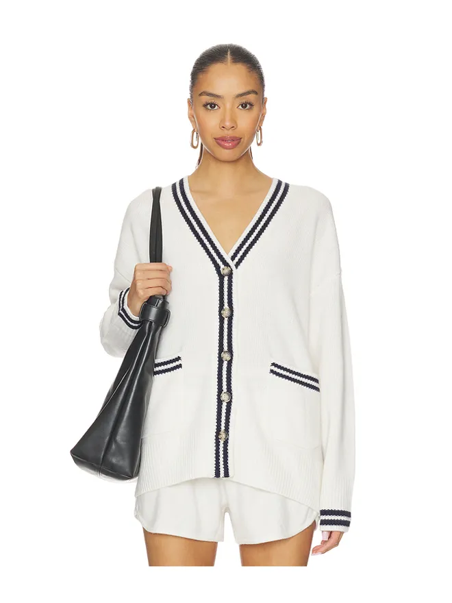 White & Warren White & Warren カシミア バーシティカーディガン - White,Black.の商品画像