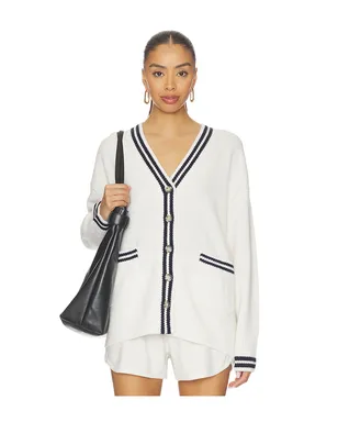 White & Warren カシミア バーシティカーディガン - White,Black. - サムネイル1