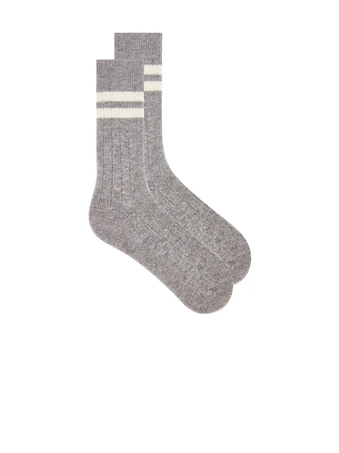 White & Warren White & Warren カシミアリブストライプソックスの商品画像