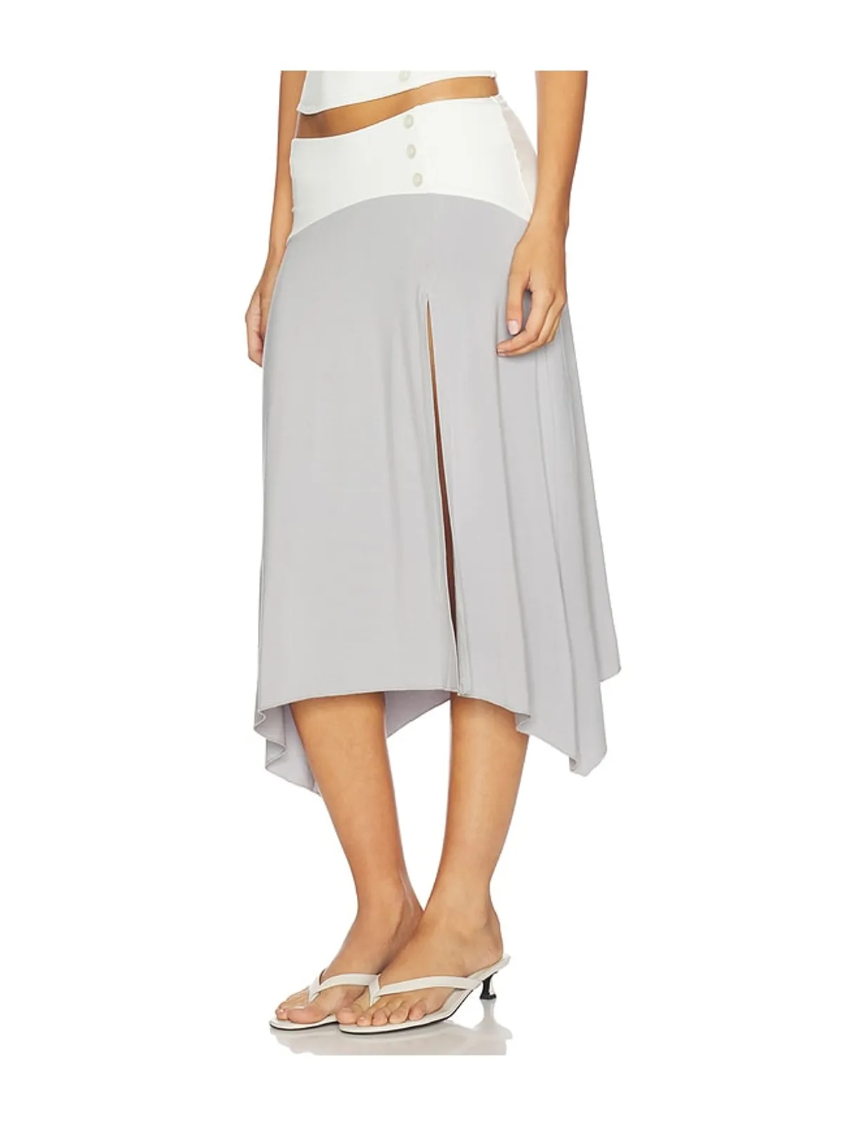 Tiger Mist CURVED YOKE HI LO スカート - Grey,White. - 画像3