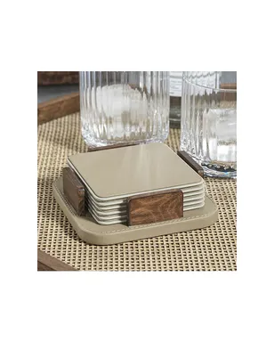The Favorites SOTTO LEATHER WITH BURL VENEER COASTER SET OF 6 SOTTO レザー＆バールウッドコースター 6枚セット - サムネイル2