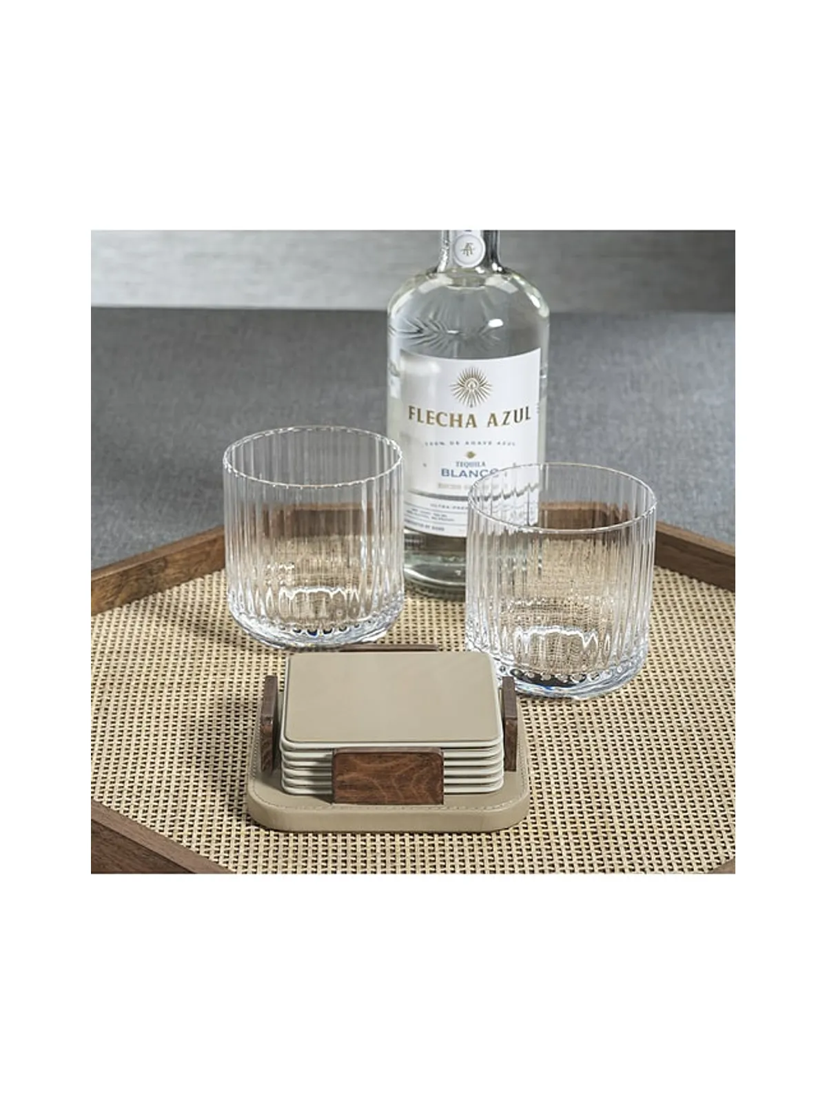 The Favorites SOTTO LEATHER WITH BURL VENEER COASTER SET OF 6 SOTTO レザー＆バールウッドコースター 6枚セット - 画像3