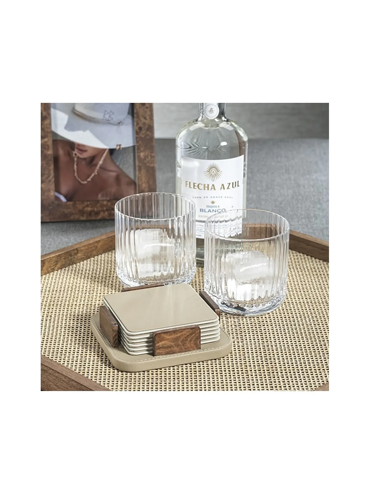The Favorites SOTTO LEATHER WITH BURL VENEER COASTER SET OF 6 SOTTO レザー＆バールウッドコースター 6枚セット - 画像4