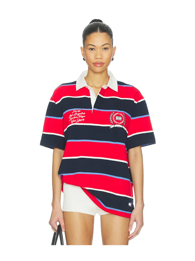 Tommy Jeans Tommy Jeans RELAXED ラグビートップ - Red,Navy.の商品画像