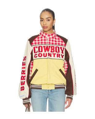 The Laundry Room COWBOY COUNTRY GROWN WILD BERRIES レーシングジャケット - Cream,Red. - サムネイル1