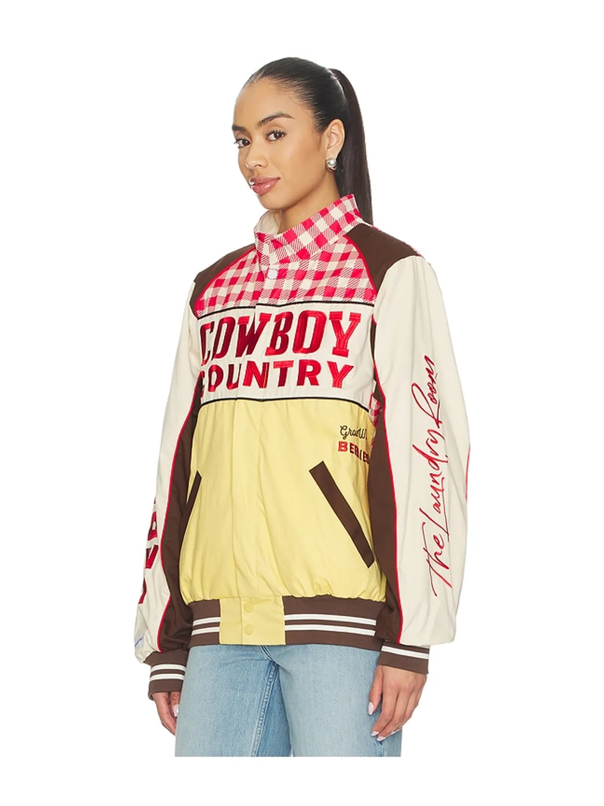 The Laundry Room COWBOY COUNTRY GROWN WILD BERRIES レーシングジャケット - Cream,Red. - 画像4