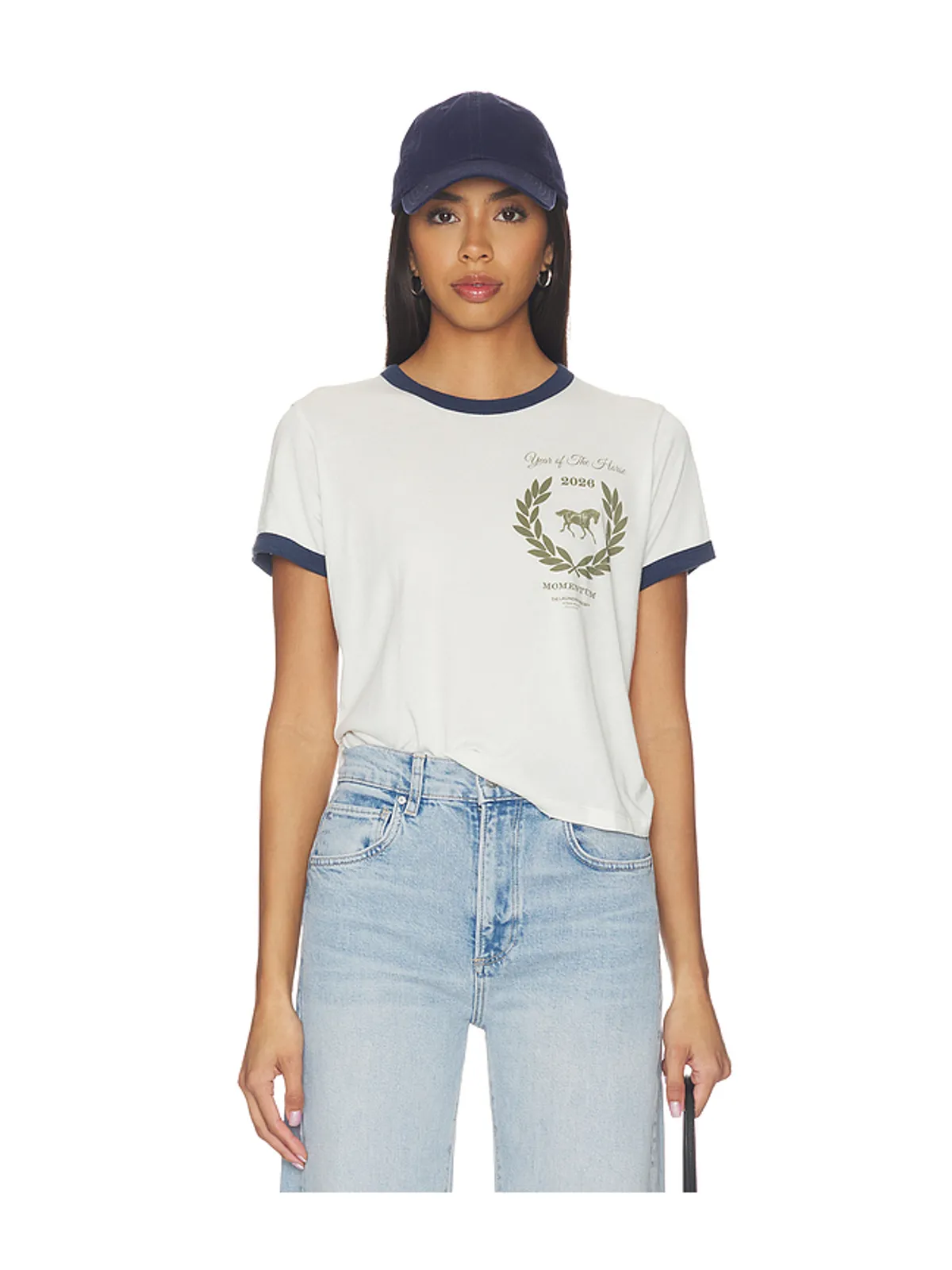 The Laundry Room YEAR OF THE HORSE PERFECT RINGER Tシャツ - Ivory,Navy. - 画像2