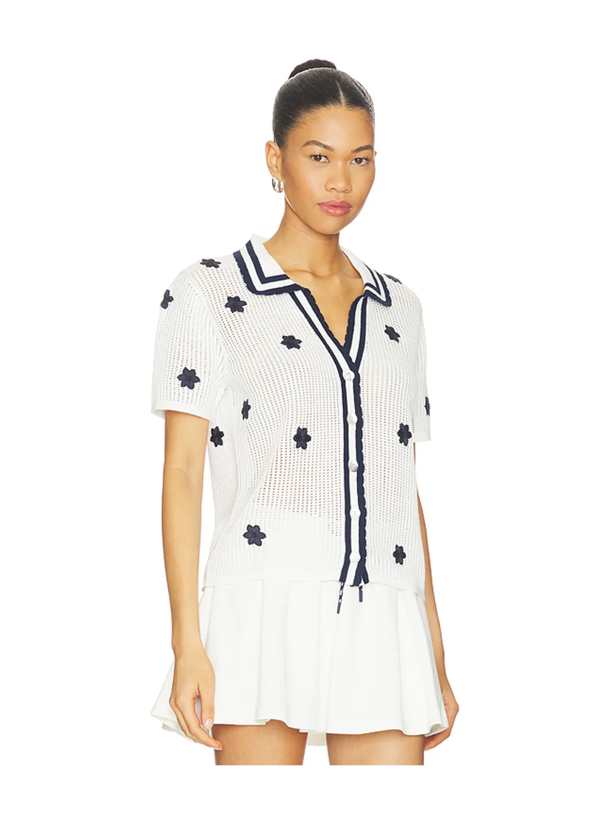 THE UPSIDE PIAZZA KOA ニットシャツ - White,Navy. - 画像2