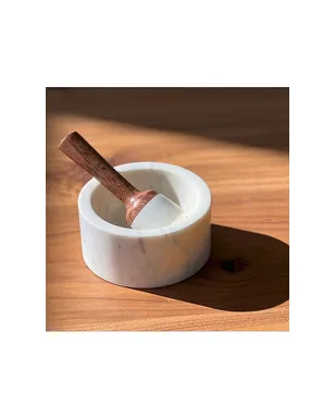 Verve Culture Marble Mortar & Pestle - White,Brown. - サムネイル3