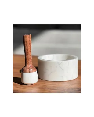 Verve Culture Marble Mortar & Pestle - White,Brown. - サムネイル4