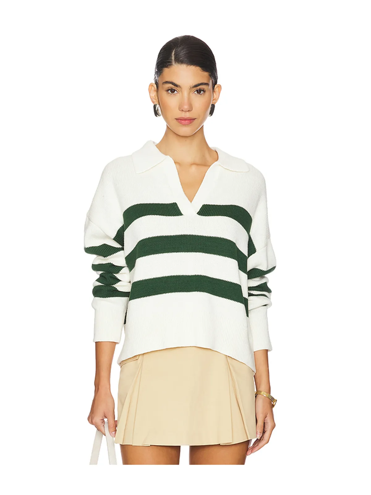 Velvet by Graham & Spencer LUCIE 襟付セーター - Green,Cream. - 画像1