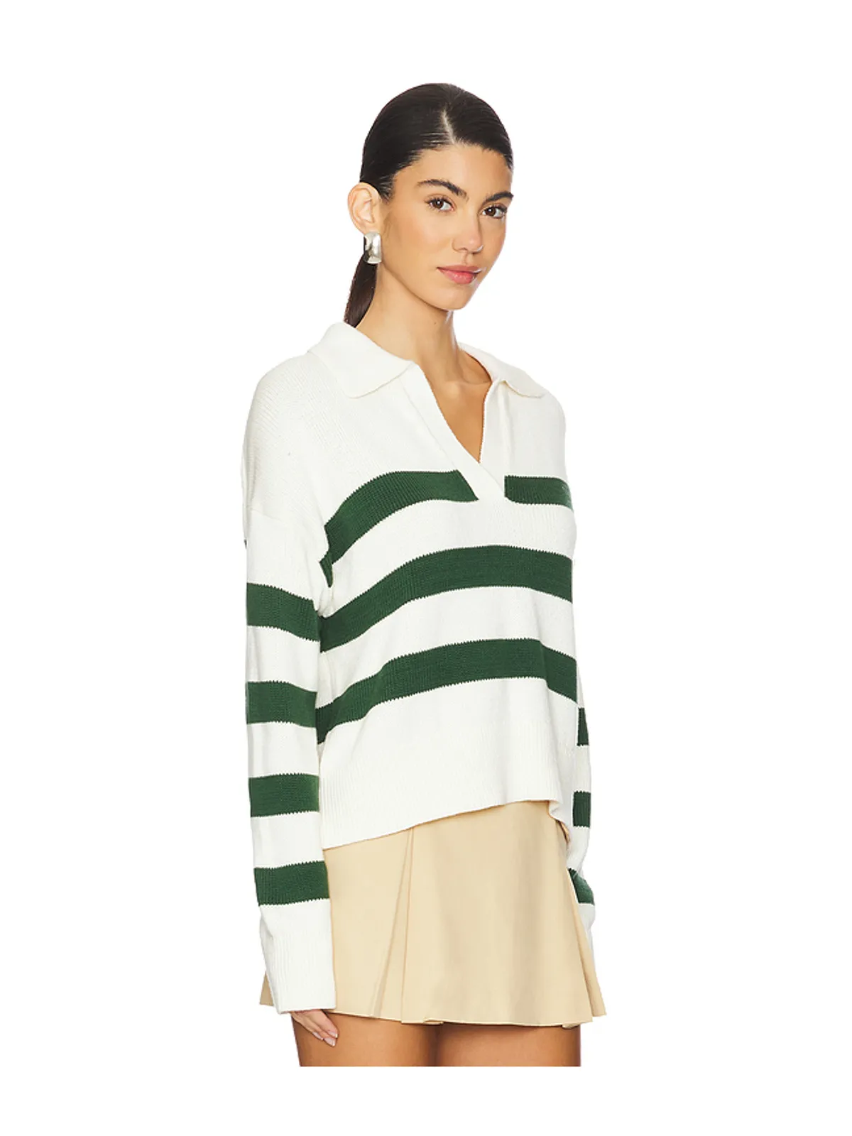 Velvet by Graham & Spencer LUCIE 襟付セーター - Green,Cream. - 画像2