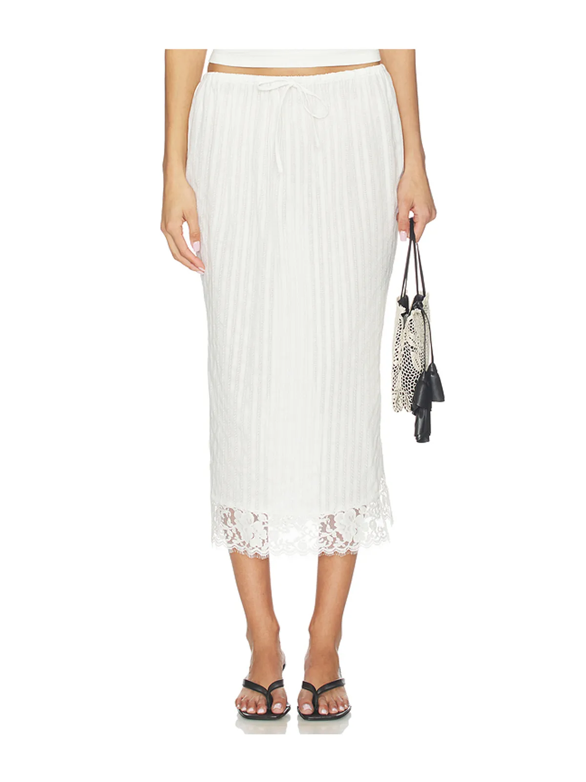 Yuhan Wang LACE HEM DRAWSTRING スカート - 画像2
