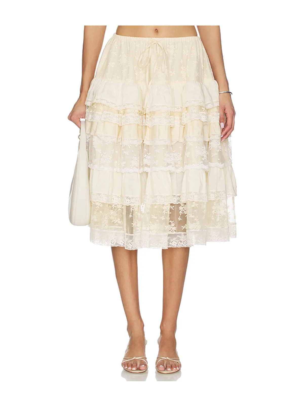 Yuhan Wang TIERED LACE RUFFLE スカート - 画像1
