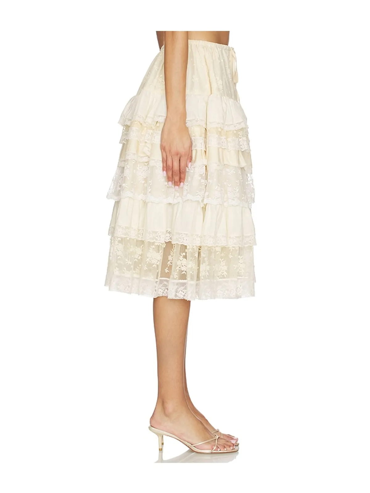 Yuhan Wang TIERED LACE RUFFLE スカート - 画像3