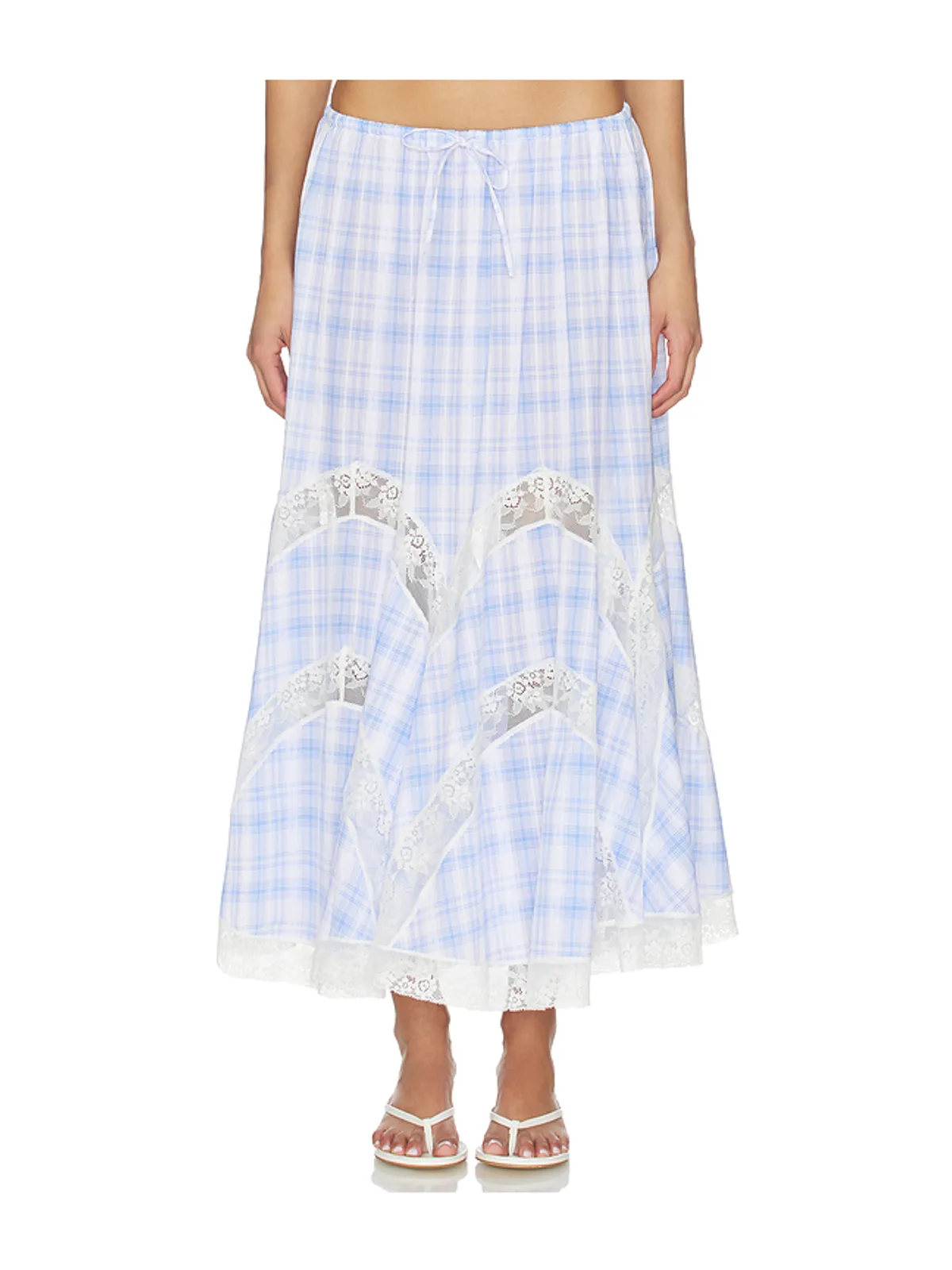 Yuhan Wang LACE TRIM CHECK MAXI スカート - Blue,White. - 画像1