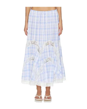 Yuhan Wang LACE TRIM CHECK MAXI スカート - Blue,White. - サムネイル1