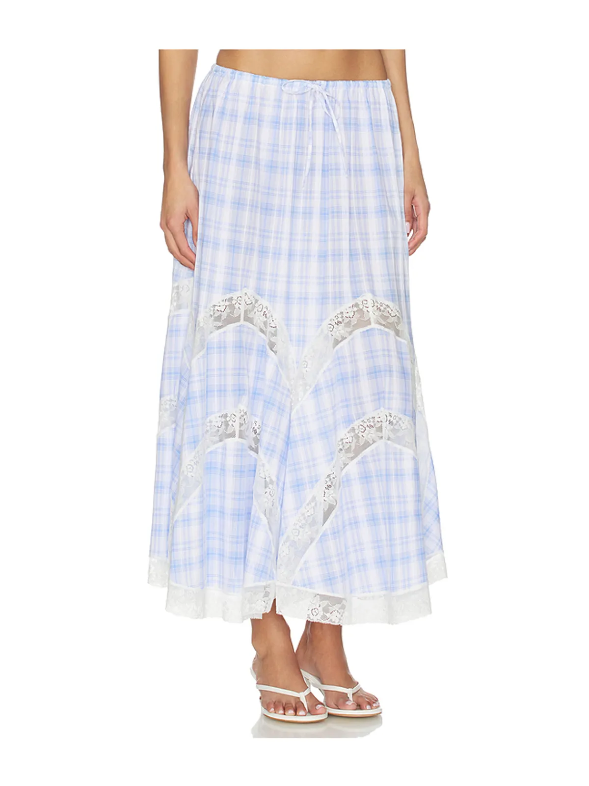 Yuhan Wang LACE TRIM CHECK MAXI スカート - Blue,White. - 画像2