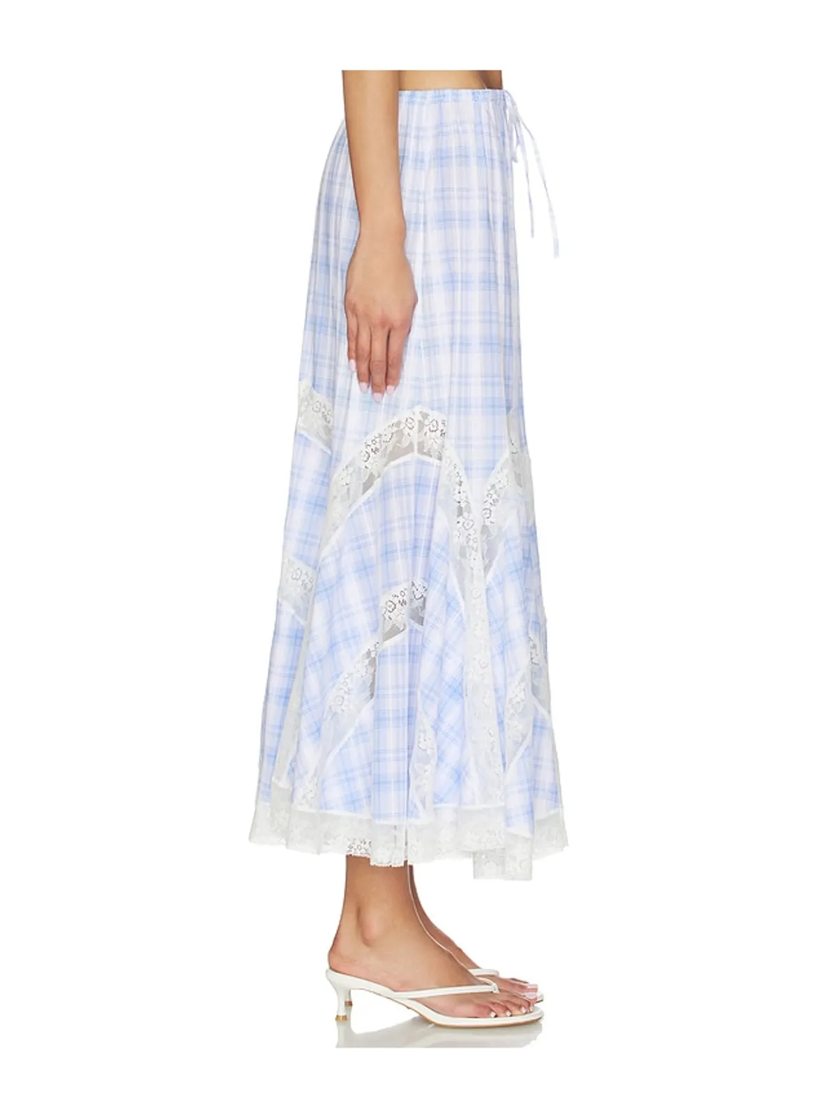 Yuhan Wang LACE TRIM CHECK MAXI スカート - Blue,White. - 画像3