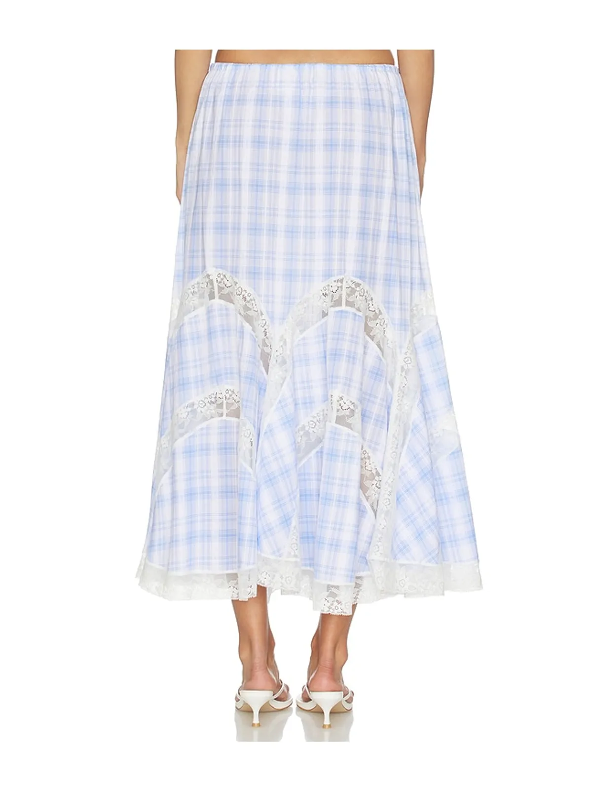 Yuhan Wang LACE TRIM CHECK MAXI スカート - Blue,White. - 画像4