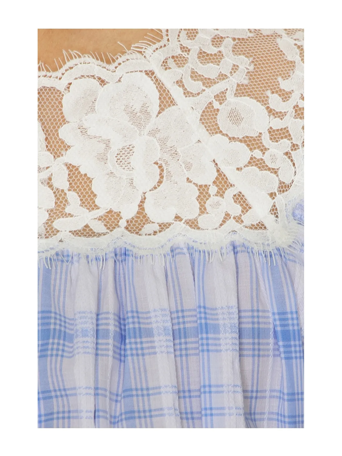 Yuhan Wang LACE TRIM BUTTON CHECK トップ - Blue,White. - 画像5