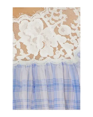 Yuhan Wang LACE TRIM BUTTON CHECK トップ - Blue,White. - サムネイル5