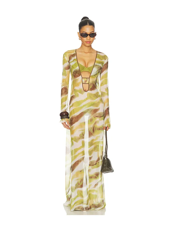 Zuleyha Kuru Zuleyha Kuru LYRIS ドレス - Green,Brown.の商品画像