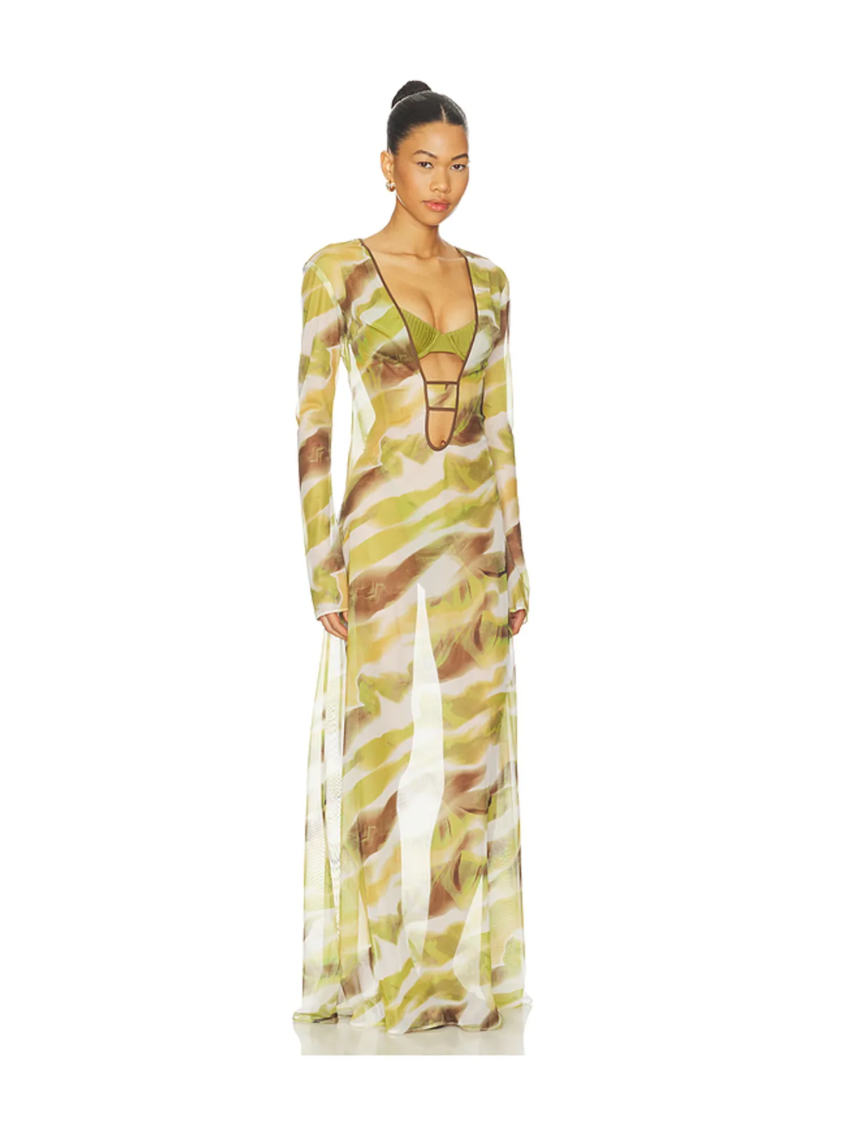 Zuleyha Kuru LYRIS ドレス - Green,Brown. - 画像2