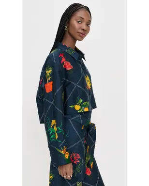 Coniglio Palm Beach クロップド クラシック シルク ボタンダウン シャツ フロリダ・フレーム・ネイビー - サムネイル4