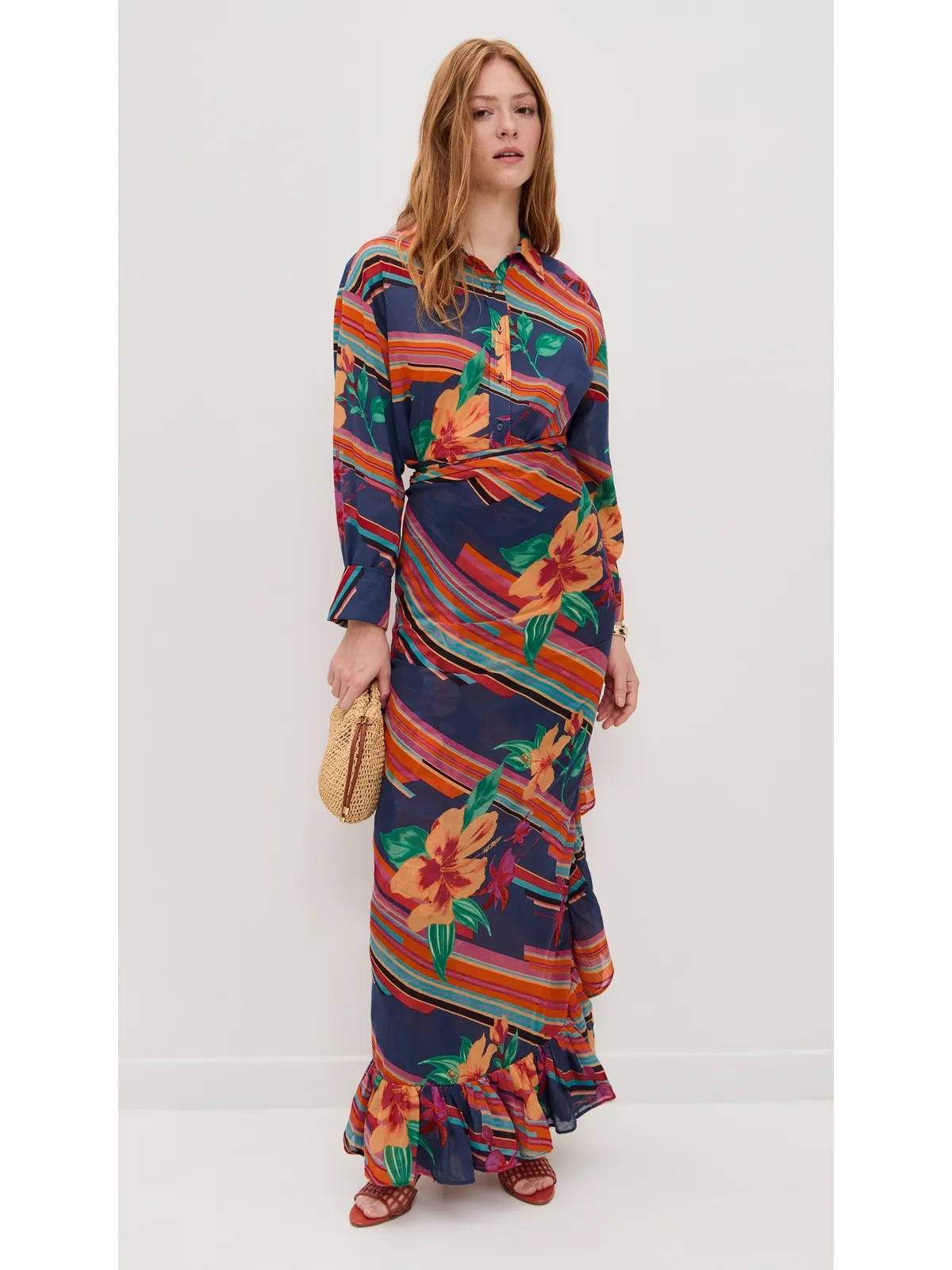 Coniglio Palm Beach クラシック ボタンダウンシャツ ヒビスカス ストライプ ネイビー系 マルチ - 画像5