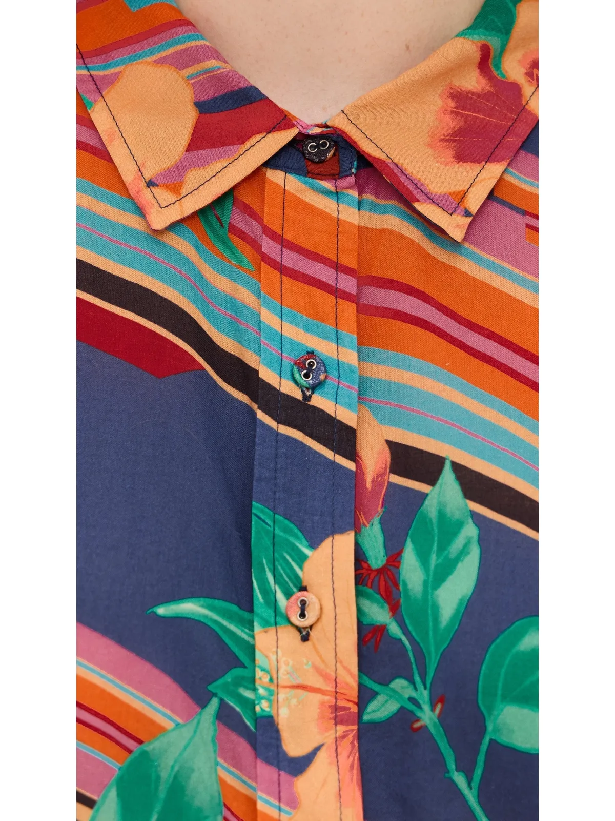 Coniglio Palm Beach クラシック ボタンダウンシャツ ヒビスカス ストライプ ネイビー系 マルチ - 画像6