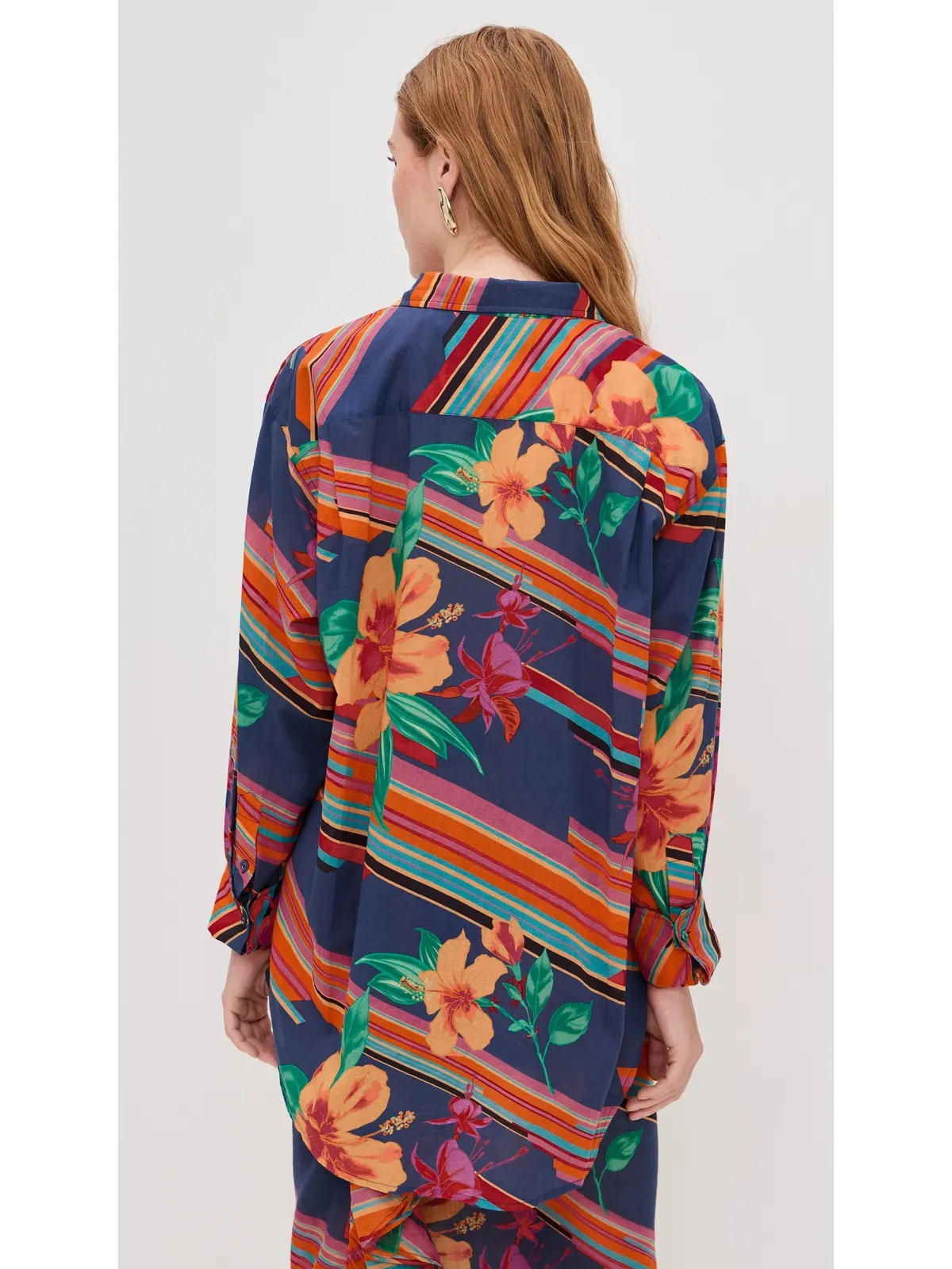 Coniglio Palm Beach クラシック ボタンダウンシャツ ヒビスカス ストライプ ネイビー系 マルチ - 画像3