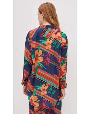Coniglio Palm Beach クラシック ボタンダウンシャツ ヒビスカス ストライプ ネイビー系 マルチ - サムネイル3