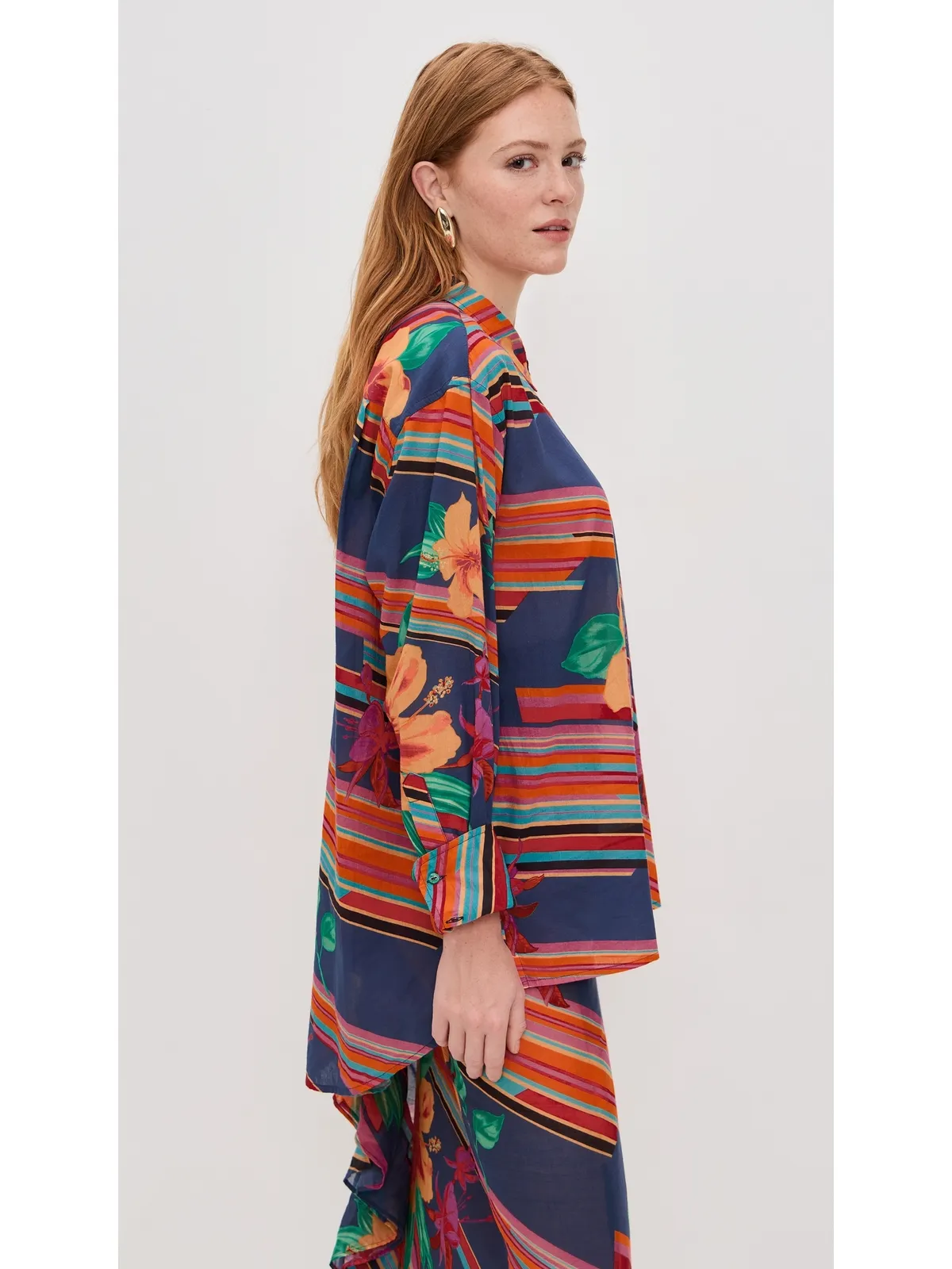 Coniglio Palm Beach クラシック ボタンダウンシャツ ヒビスカス ストライプ ネイビー系 マルチ - 画像4