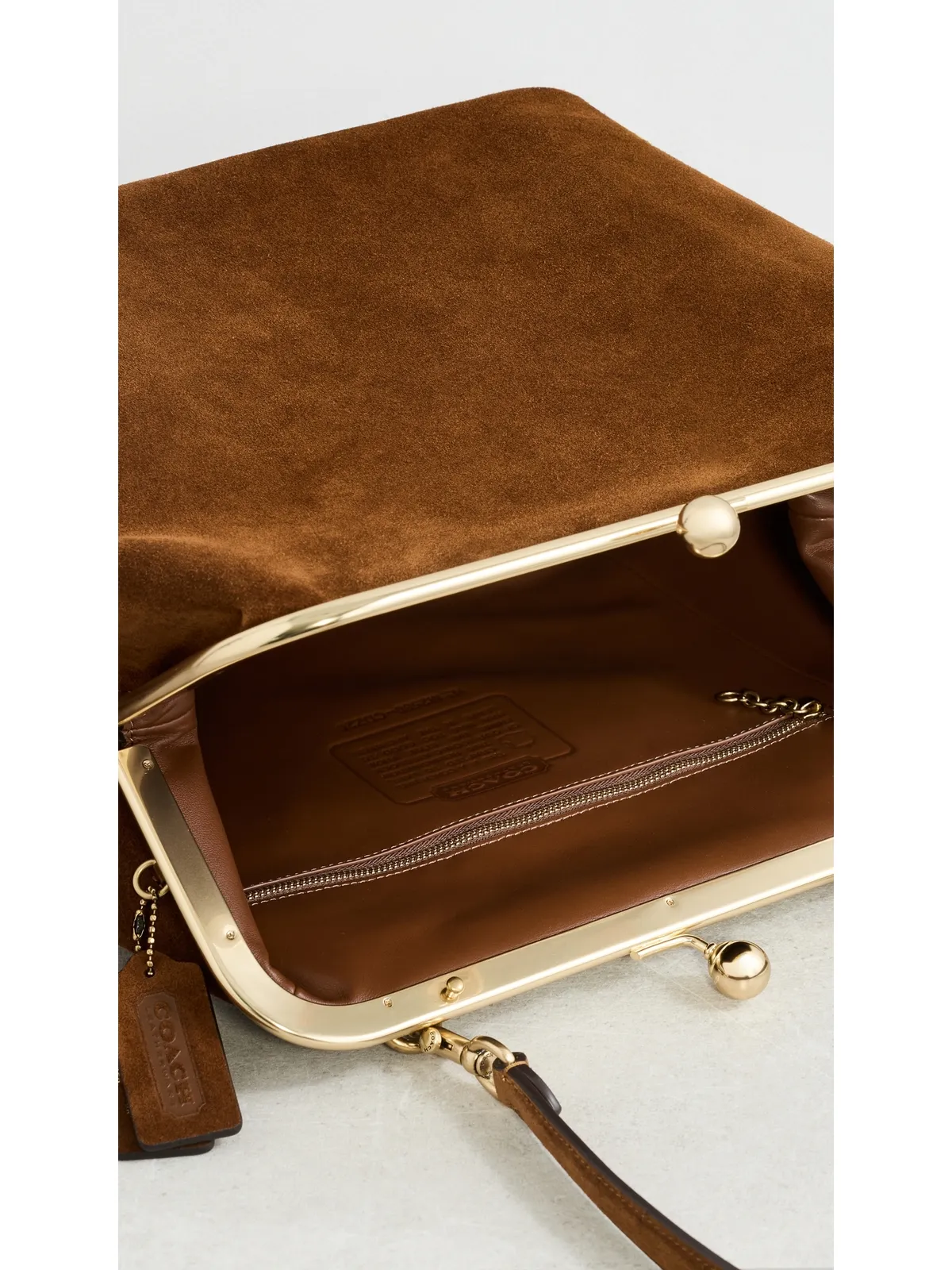 Coach スエード キスロック フレームバッグ ブラウン - 画像6