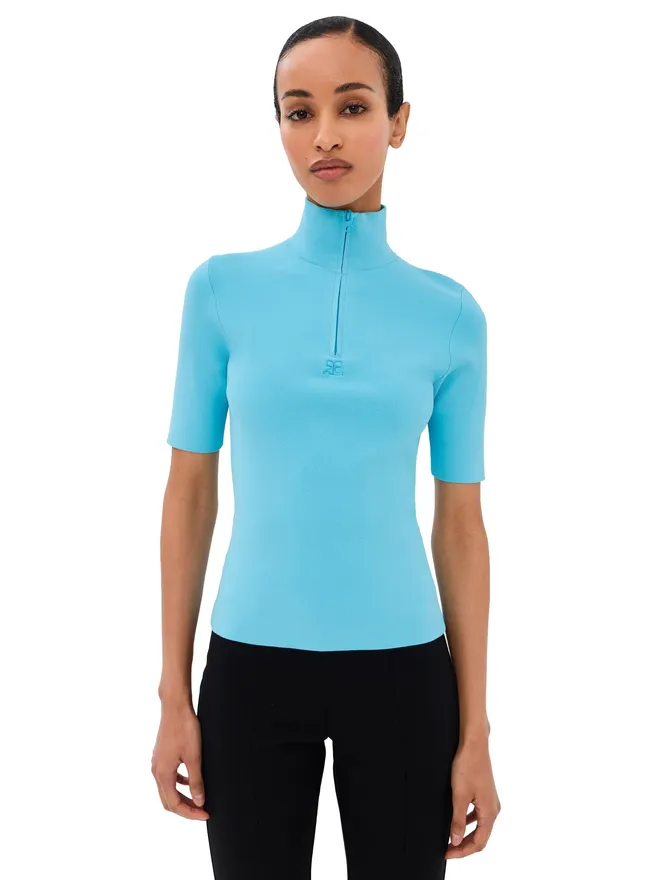 Courrèges Courrèges ジップドモックネックニットトップ アクアの商品画像